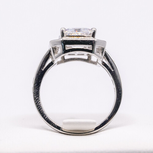 Zirconia Stone Set on 925 Sterling Silver Asscher Cut  Design Ring