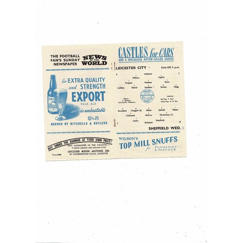 1955/56 Leicester City v Sheffield Wednesday Football Programme April 2nd