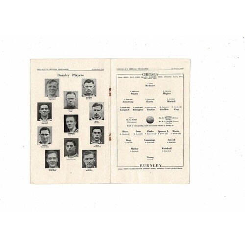 1949/50 Chelsea v Burnley Football Programme