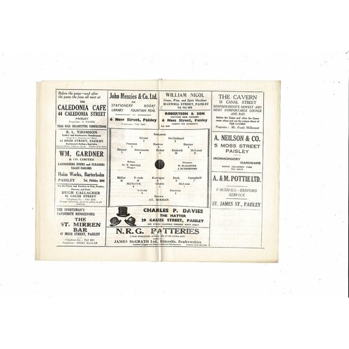 1961/62 St Mirren v Hibernian Football Programme