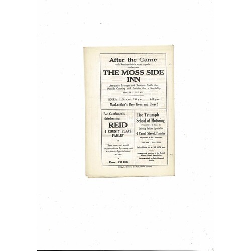 1961/62 St Mirren v Hibernian Football Programme