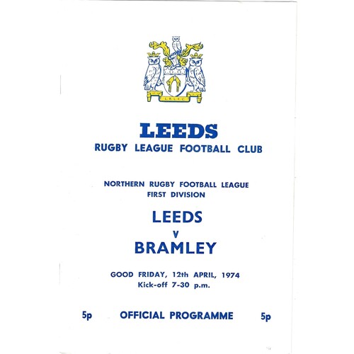 1973/74 Leeds v Bramley (12/04/1974) Rugby League Programme