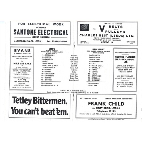 1973/74 Leeds v Dewsbury (26/01/1974) Rugby League Programme