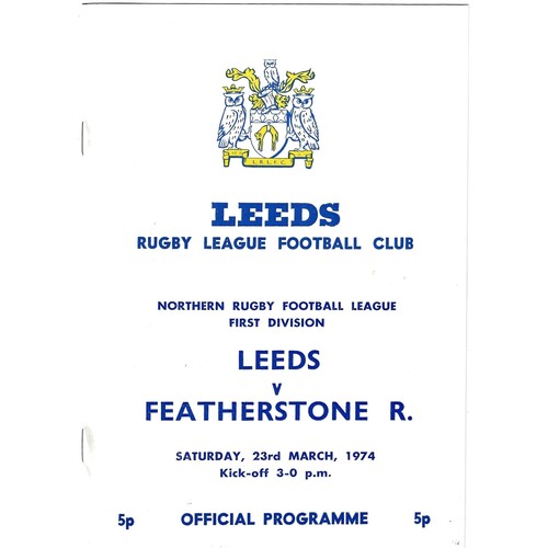 1973/74 Leeds v Featherstone Rovers (23/03/1974) Rugby League Programme