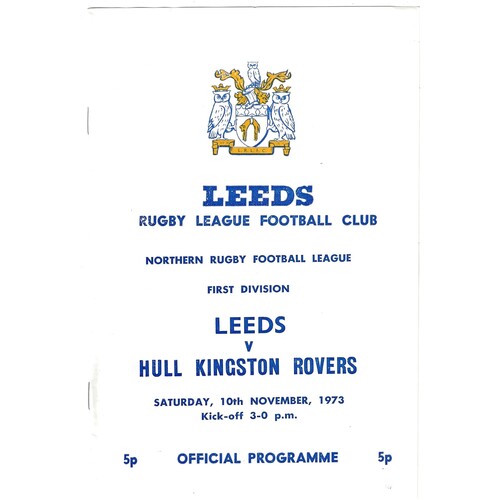 1973/74 Leeds v Hull Kingston Rovers (10/11/1973) Rugby League Programme