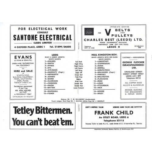 1973/74 Leeds v Hull Kingston Rovers (10/11/1973) Rugby League Programme