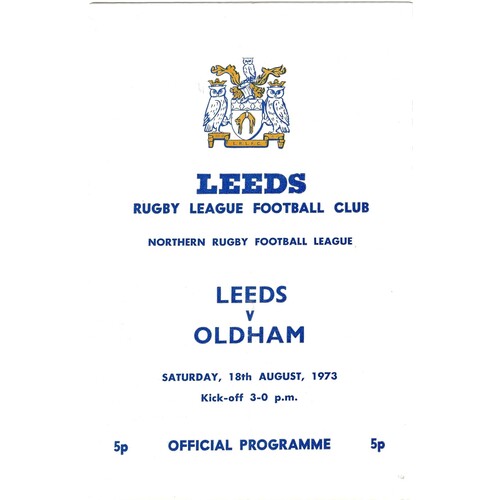 1973/74 Leeds v Oldham (18/08/1973) Rugby League Programme