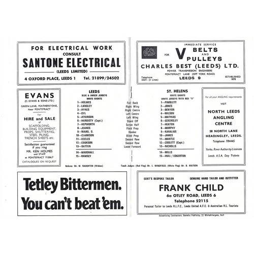 1973/74 Leeds v St. Helens (13/10/1973) Rugby League Programme