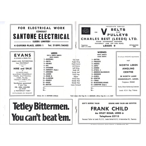 1973/74 Leeds v Widnes (29/09/1973) Rugby League Programme