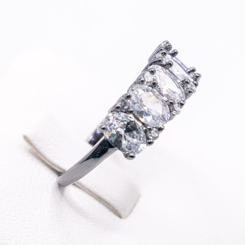 Half Eternity Moissanite Stone Set On Antique 925 Sterling Silver Ring