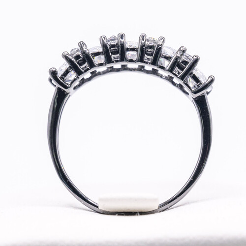 Half Eternity Moissanite Stone Set On Antique 925 Sterling Silver Ring