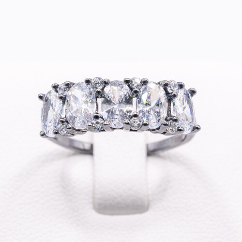 Half Eternity Moissanite Stone Set On Antique 925 Sterling Silver Ring