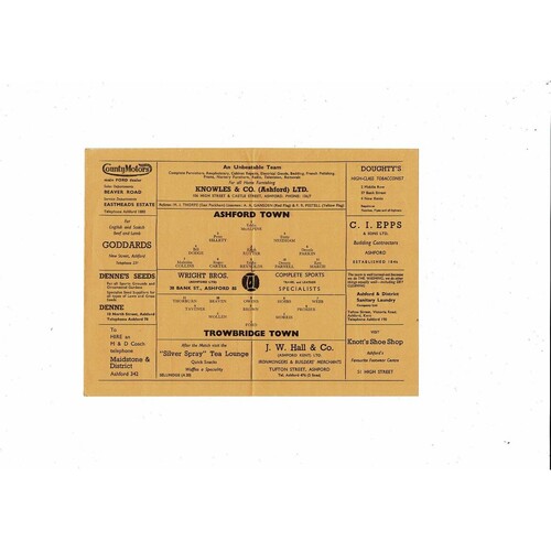 1965/66 Ashford Town v Trowbridge Town Southern League Football Programme