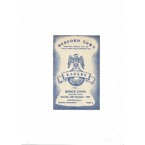 1959/60 Bedford Town v Kings Lynn Southern League Football Programme