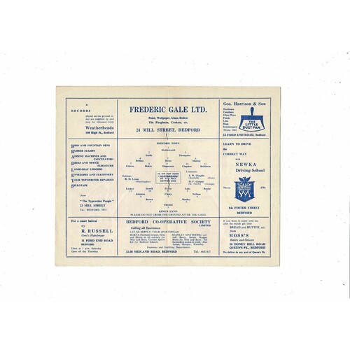 1959/60 Bedford Town v Kings Lynn Southern League Football Programme