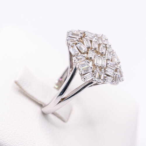 Almond design multi clustered baguette cut Zirconia stone set on 925 Sterling Silver Ring