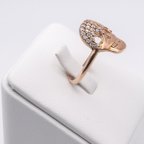 Skull design zirconia stones set on rose gold plated 925 sterling silver ring