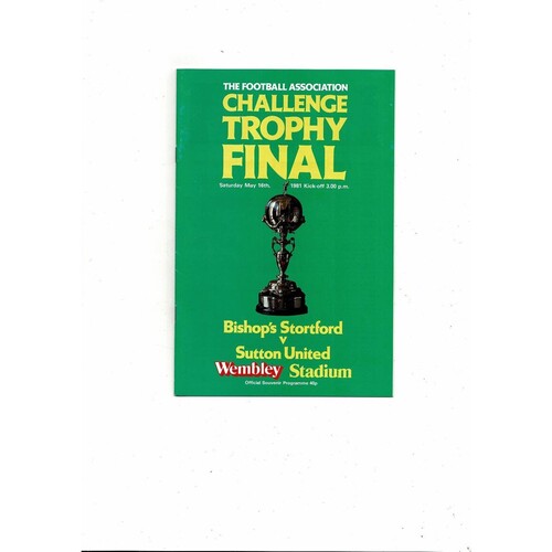 1981 Bishops Stortford v Sutton United FA Trophy Final Football Programme