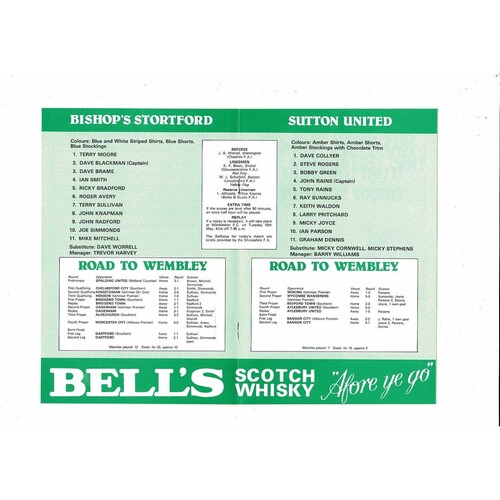 1981 Bishops Stortford v Sutton United FA Trophy Final Football Programme