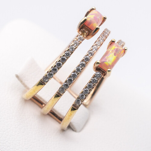 Opalite and Zirconia Stones Set on Triple layered Rose Gold Plated 925 Sterling Silver Ring