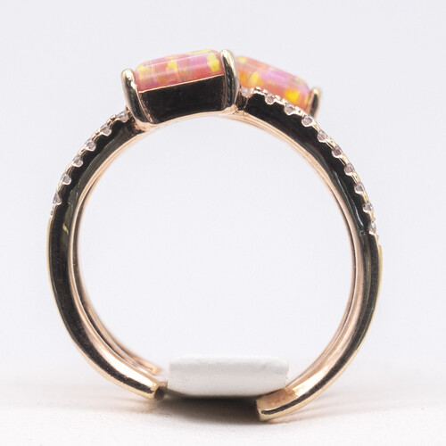 Opalite and Zirconia Stones Set on Triple layered Rose Gold Plated 925 Sterling Silver Ring