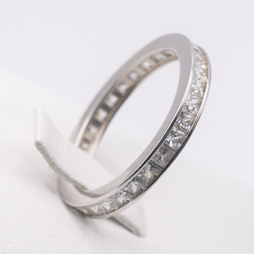 Channel set Zirconia multi paved stones on Rhodium Plated 925 Sterling Silver Ring