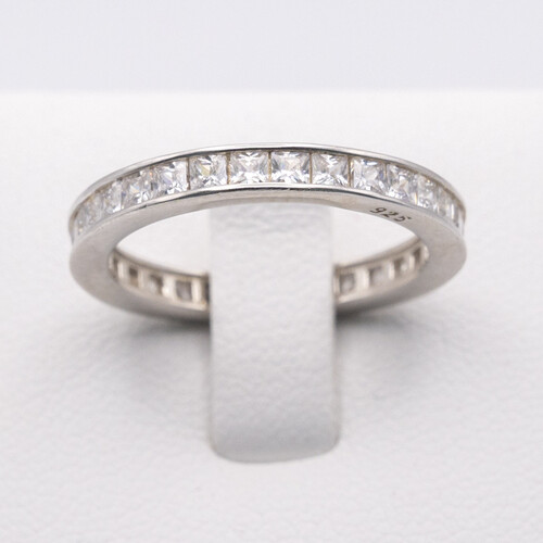 Channel set Zirconia multi paved stones on Rhodium Plated 925 Sterling Silver Ring