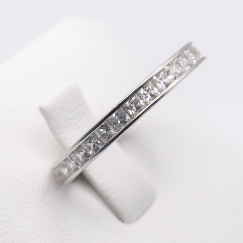 Channel set Zirconia multi paved stones on Rhodium Plated 925 Sterling Silver Ring