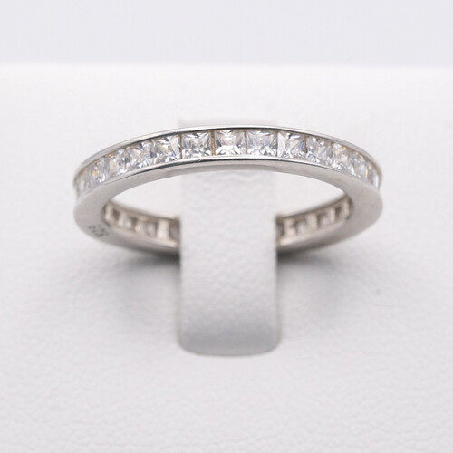 Channel set Zirconia multi paved stones on Rhodium Plated 925 Sterling Silver Ring