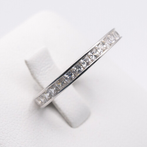 Channel set Zirconia multi paved stones on Rhodium Plated 925 Sterling Silver Ring