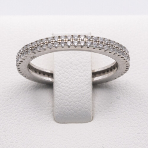 Multi paved zirconia stones set on rhodium plated 925 sterling silver ring