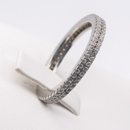 Multi paved zirconia stones set on rhodium plated 925 sterling silver ring