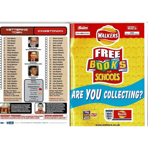 2000 Kettering Town v Kingstonian FA Trophy Final Football Programme + Team Sheet