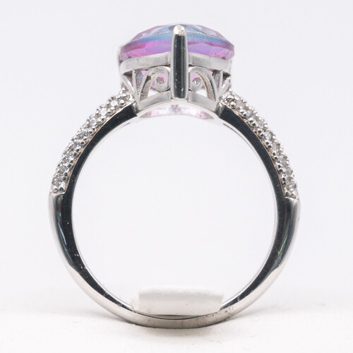 Purple fluorite and clear zirconia stones set on 925 sterling silver