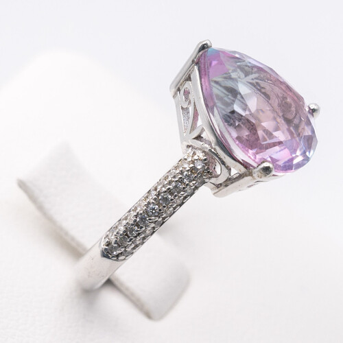 Purple fluorite and clear zirconia stones set on 925 sterling silver