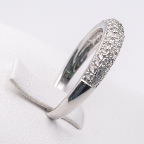 Half eternity zirconia stones set on rhodium (platinum white gold) plated 925 sterling silver ring