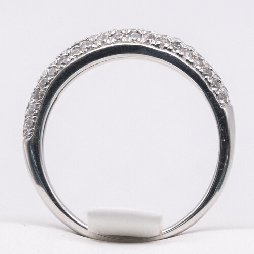 Half eternity zirconia stones set on rhodium (platinum white gold) plated 925 sterling silver ring
