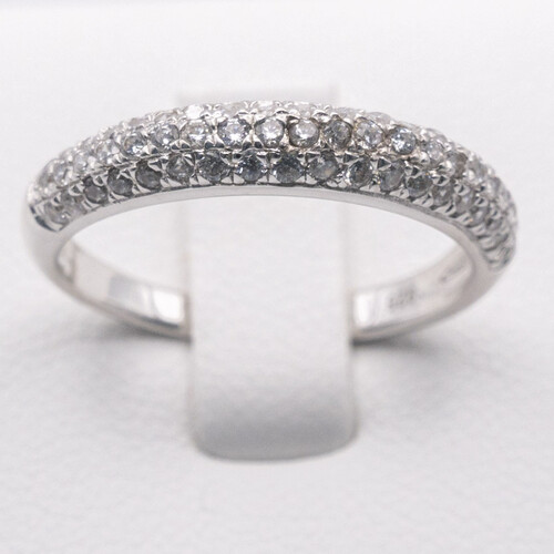 Half eternity zirconia stones set on rhodium (platinum white gold) plated 925 sterling silver ring