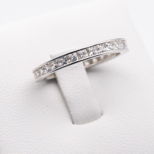 Channel set Zirconia multi paved stones on Rhodium Plated 925 Sterling Silver Ring