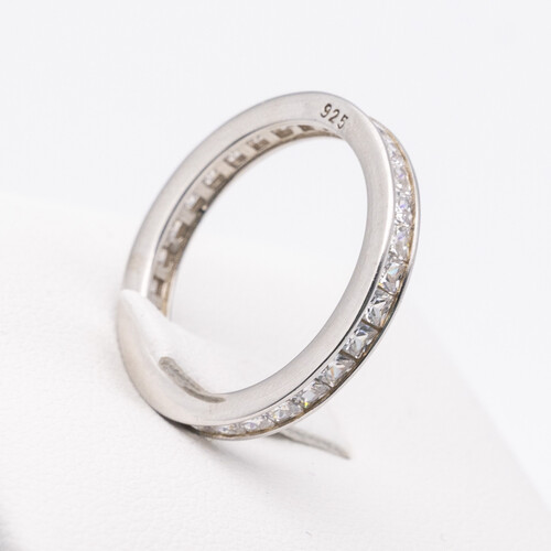 Channel set Zirconia multi paved stones on Rhodium Plated 925 Sterling Silver Ring