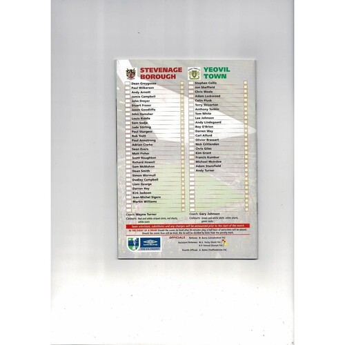 2002 Stevenage Borough v Yeovil Town FA Trophy Final Football Programme @ Aston Villa