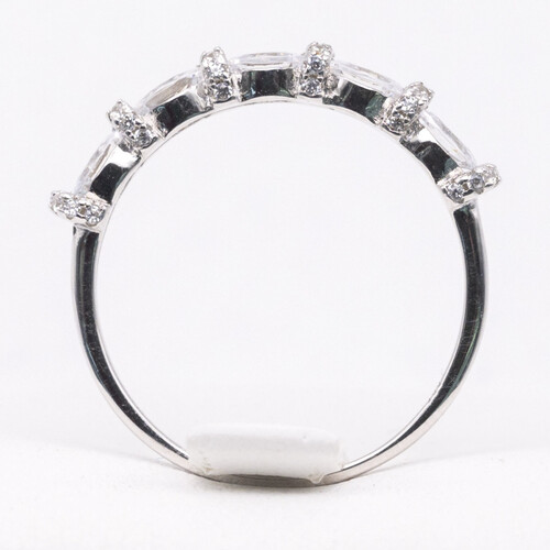Half eternity moissanite stones set on rhodium (platinum white gold) plated 925 sterling silver ring