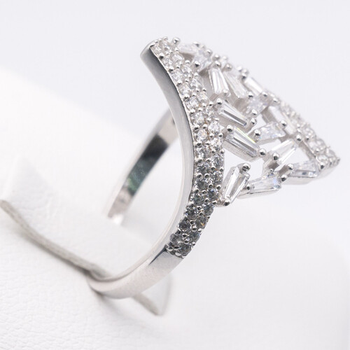 Marquise design multi clustered baguette cut Zirconia stones set on 925 Sterling Silver