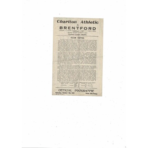 1944/45 Charlton Athletic v Brentford Football Programme