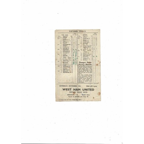 1944/45 Fulham v Brentford Football Programme