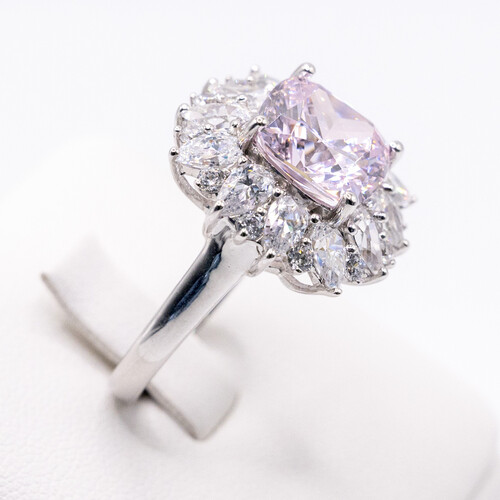Pink Moissanite stone set on rhodium plated 925 Sterling Silver Ring