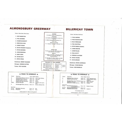 1979 Almondsbury Greenway v Billericay Town FA Vase Final Football Programme