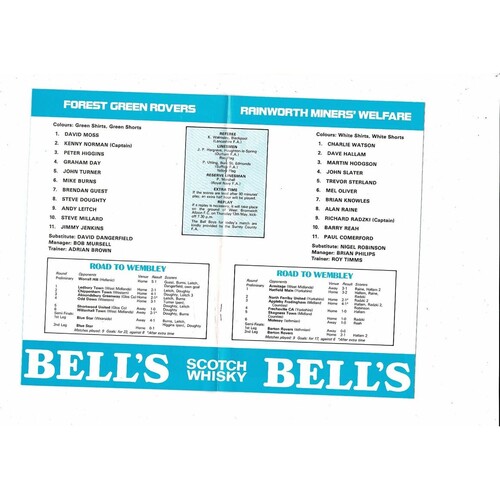 1982 Forest Green Rovers v Rainworth MW FA Vase Final Football Programme