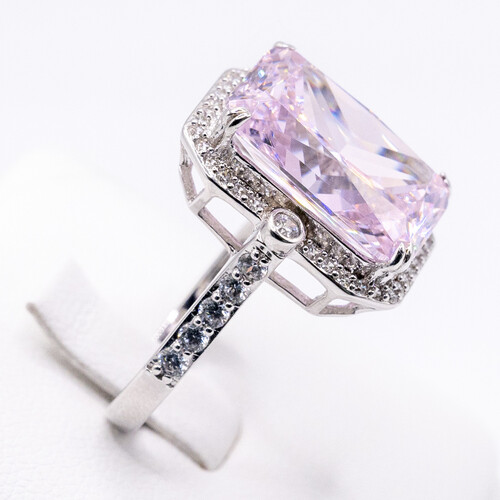 Border set pink Moissanite stone set on rhodium plated 925 Sterling Silver Ring