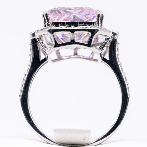 Border set pink Moissanite stone set on rhodium plated 925 Sterling Silver Ring